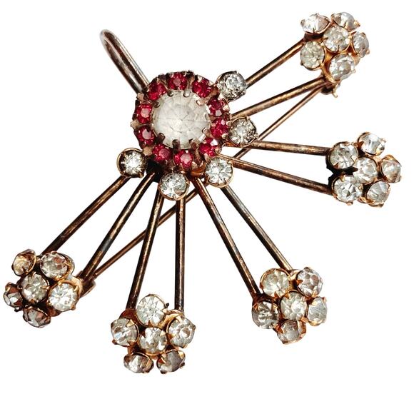 Antique Victorian Rhinestone Convertible Brooch Pendant Starburst Gold Tone - Picture 1 of 10
